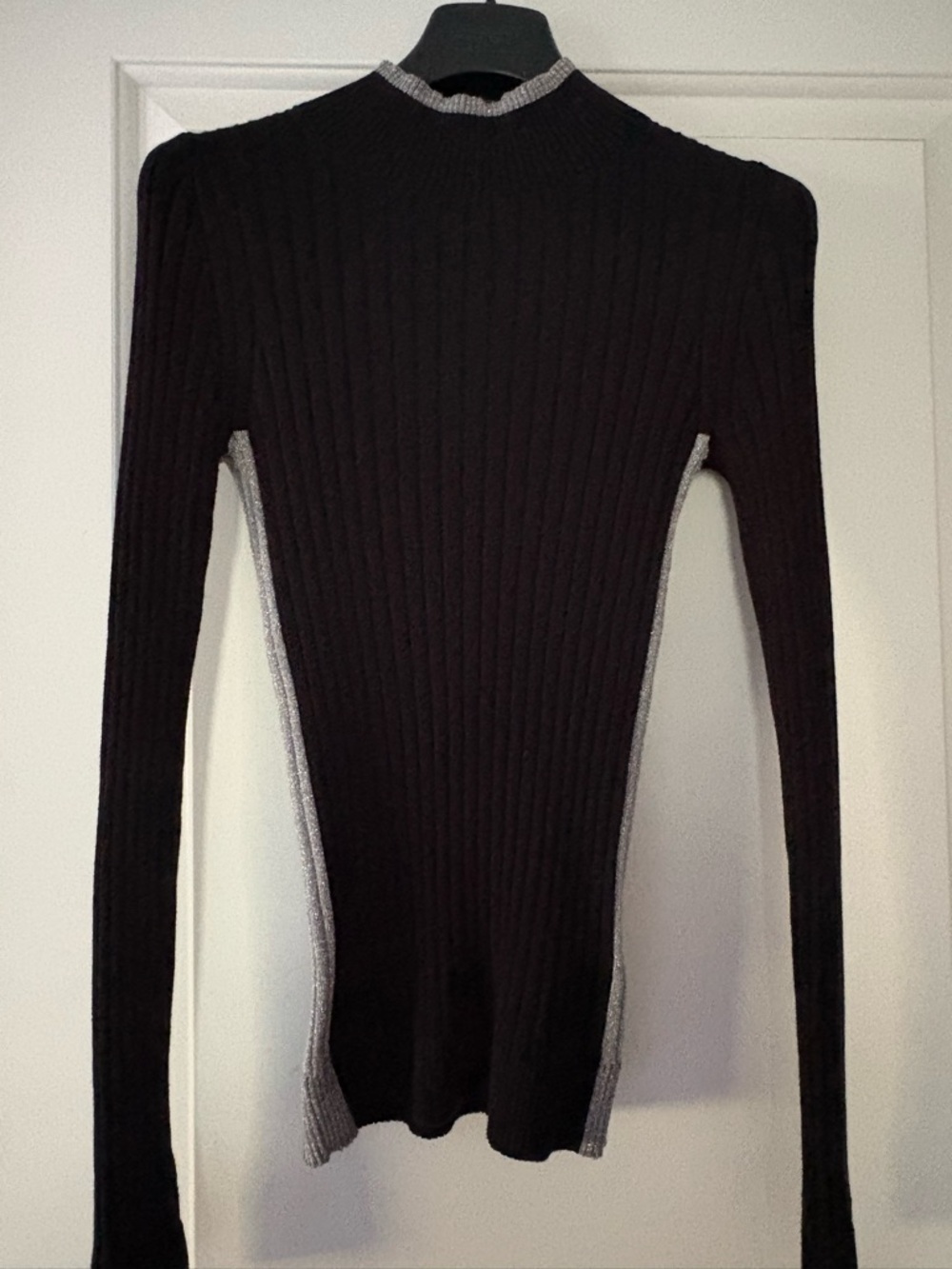Boden Black Ribbed Turtleneck Sweater with Silver Trim - Picture 3 of 7